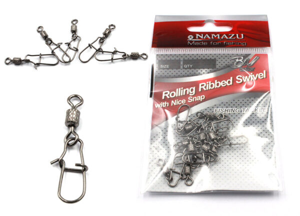 Вертлюг с застежкой Namazu ROLLING RIBBED SWIVEL WITH NICE SNAP, цв. BN, р. 1, test-78 кг, катаный (уп.5 шт)/2000/1000/