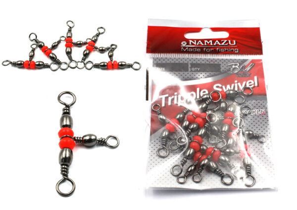 Вертлюг тройной Namazu TRIPPLE SWIVEL, латунь, цв. BN, р. 14 х 16, test-8 кг (уп.10 шт)/2000/1000/