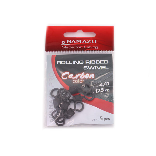 Вертлюг Namazu Pro ROLLING RIBBED SWIVEL, латунь, цв. Carbon, р. 4/0, test-125 кг (уп. 5 шт.)/1000/